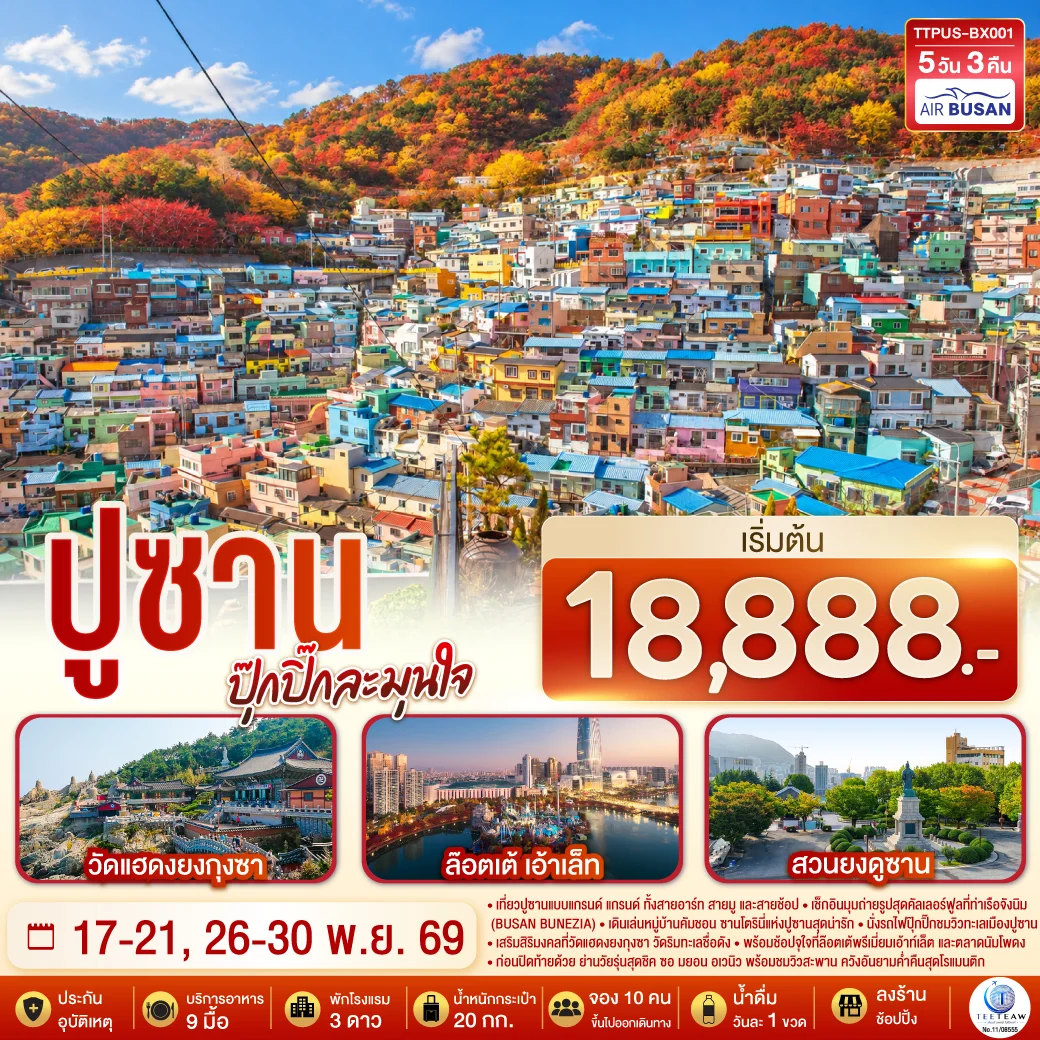 ทัวร์เกาหลี ปูซาน  ปุ๊กปิ๊กละมุนใจ 5วัน 3คืน  (BX)