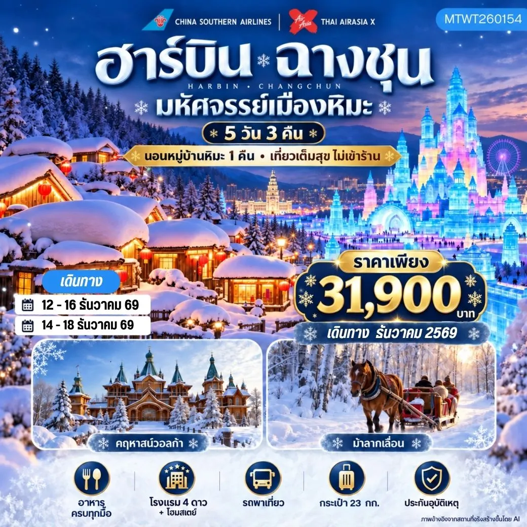 ทัวร์จีน เมืองฮาร์บิน ฉางชุน  5วัน 3คืน (CZ) *เที่ยวเต็มสุข ไม่เข้าร้าน*
